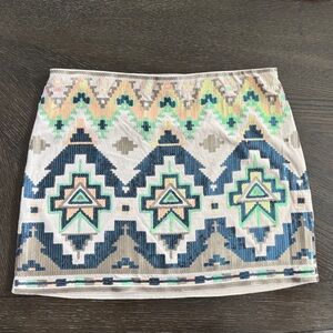 Express Sparkly Mini Skirt with Blue and Green Geometric Sequin concert festival